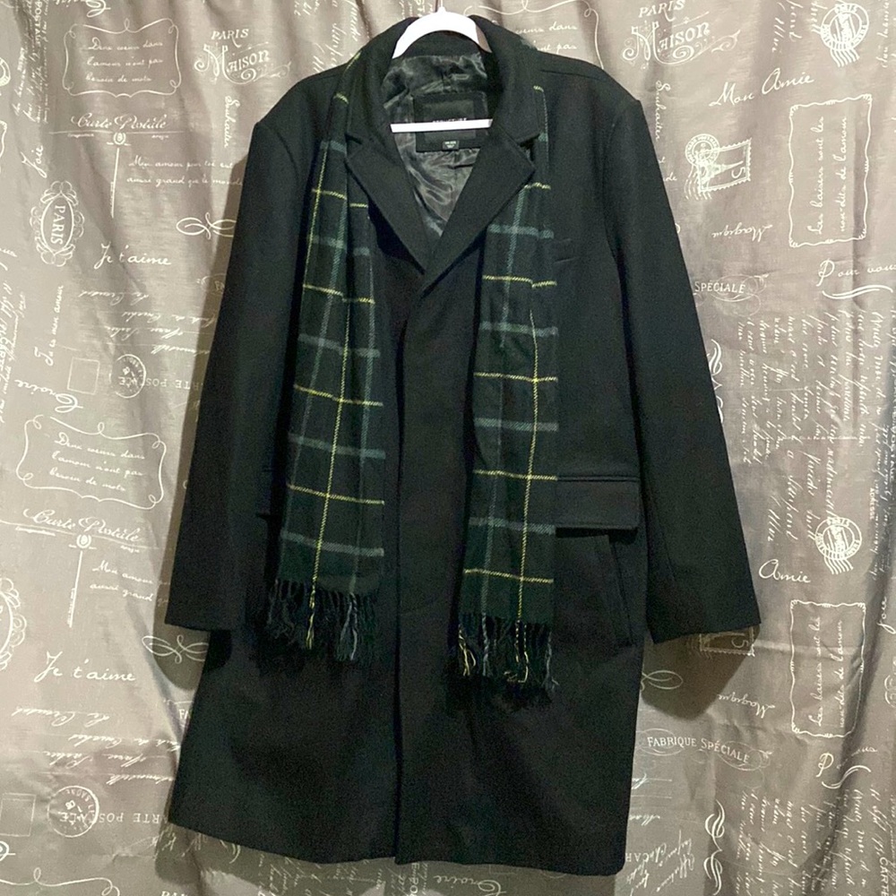 Mens Structure Black onyx topcoat w/scarf sz XXL